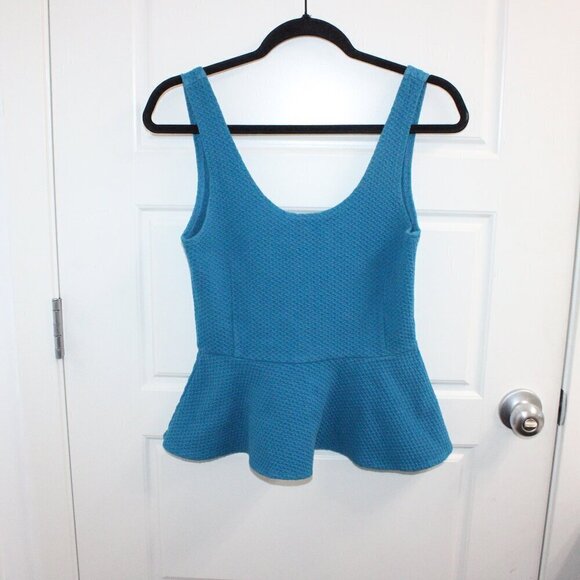 Ganni Teal Sleeveless Peplum Tank Ribbed Size Small - Picture 1 of 3